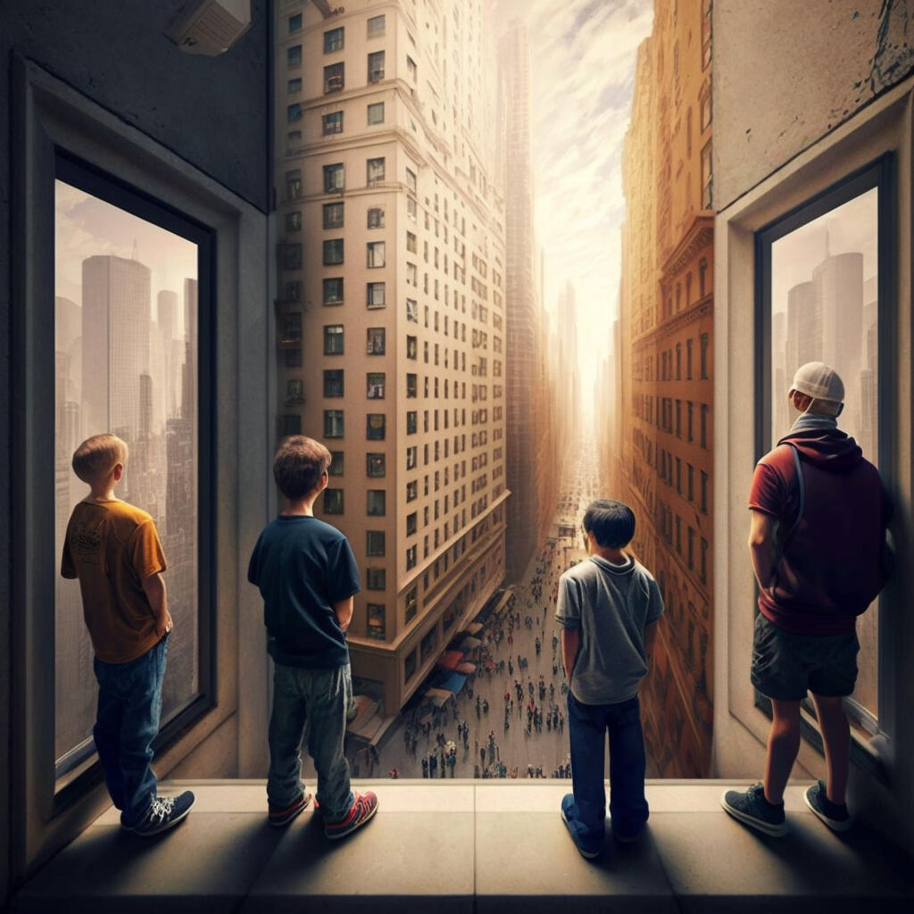 "The Summit of Still Learning" The view changes, but innocence lingers. Guidance matters at every height.